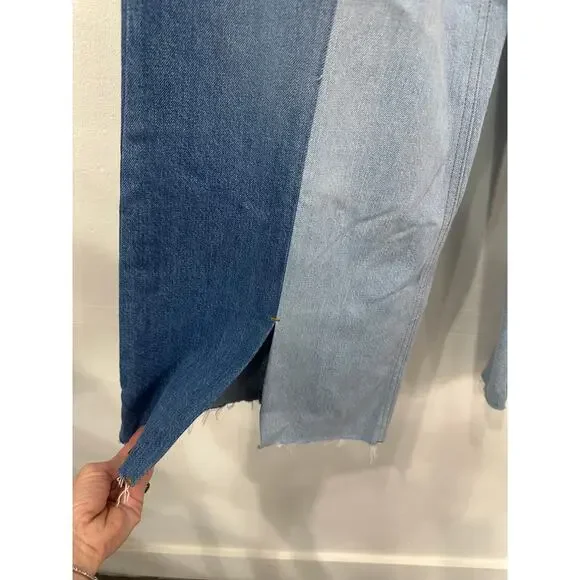 Frame Cotton Denim Split Seam Wide Leg Jeans Two-Toned Blue Women's Size 24 - Picture 4 of 9